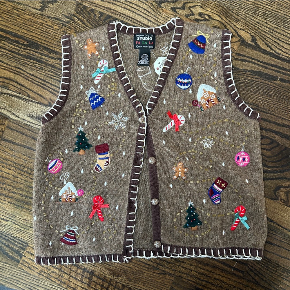 90s Designers Originals Brown Festive Christmas Sweater Vest